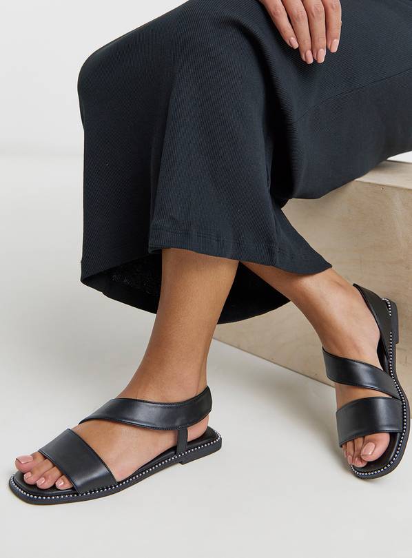 SIMPLY BE Elasticated Flat Sandals Black Wide Fit 4