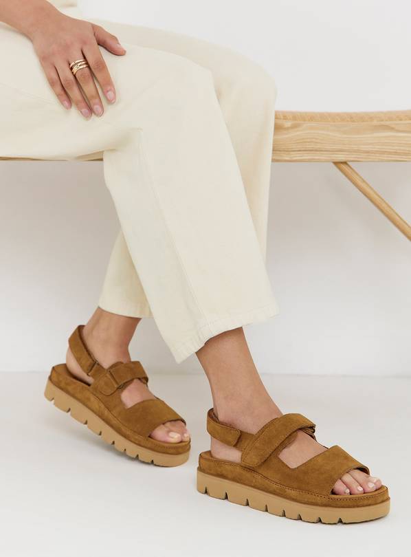 SIMPLY BE Chunky Suede Sandals Tan Wide Fit 6