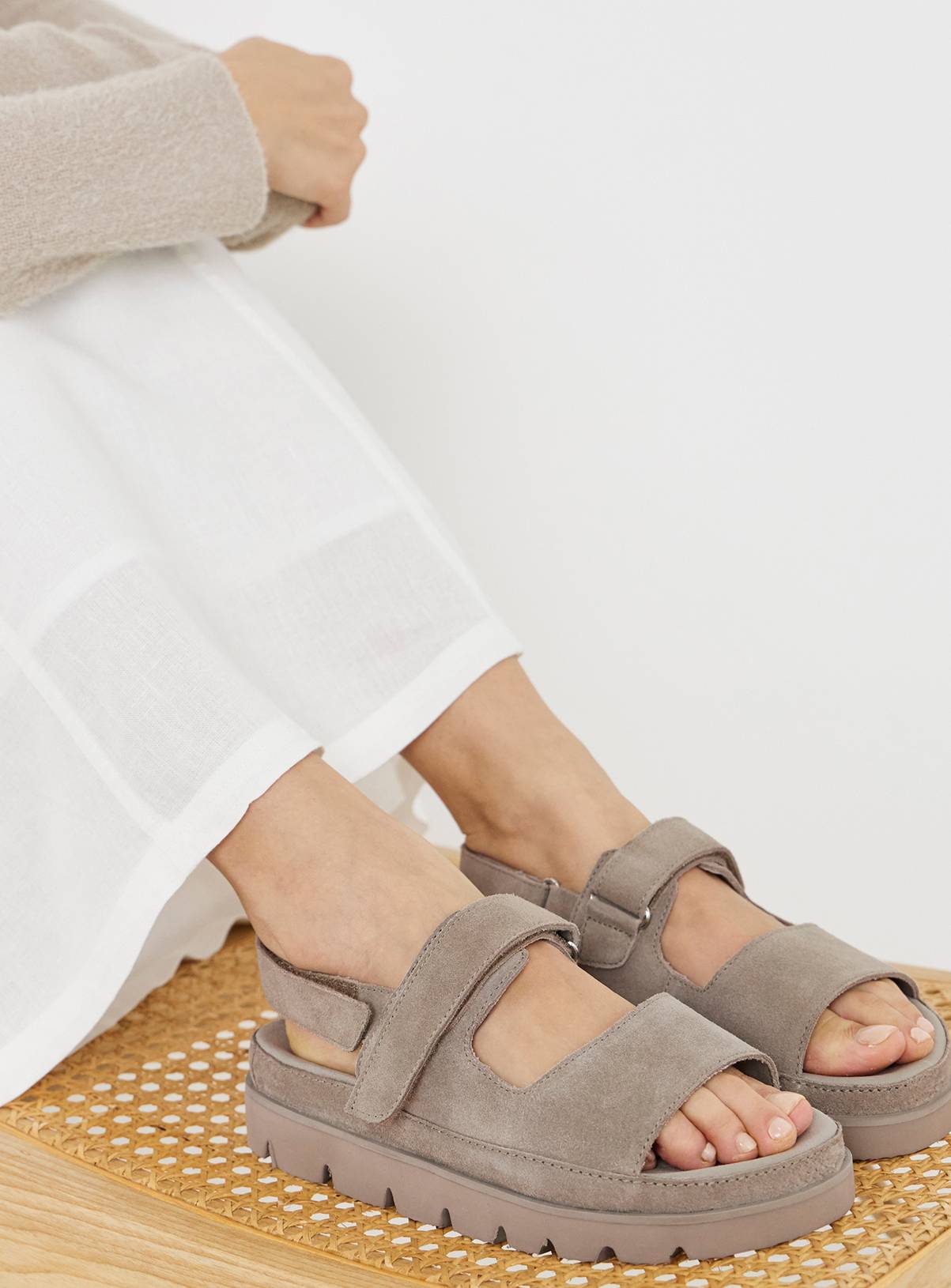 SIMPLY BE Chunky Suede Sandals Taupe Wide Fit 9 - Image 1