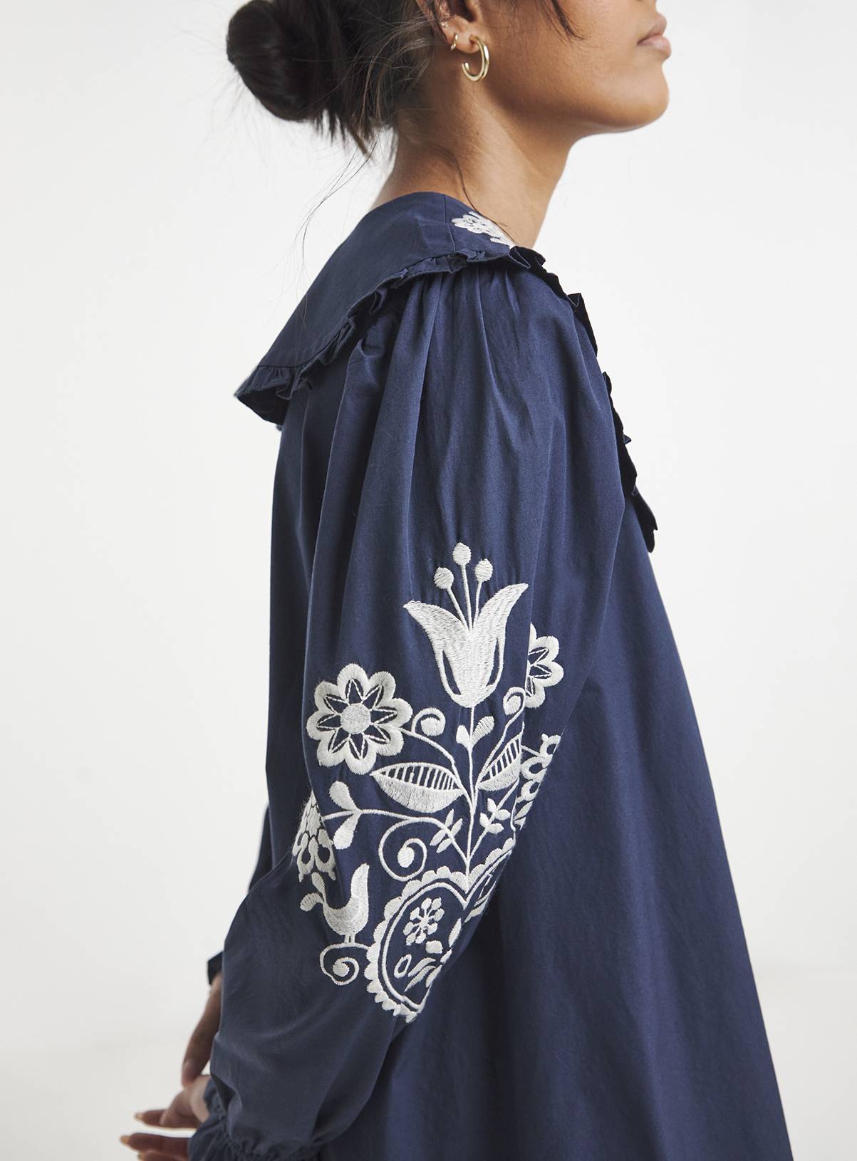 SIMPLY BE Cotton Poplin Embroidered Sleeve Collared Swing Dress 14 - Image 4