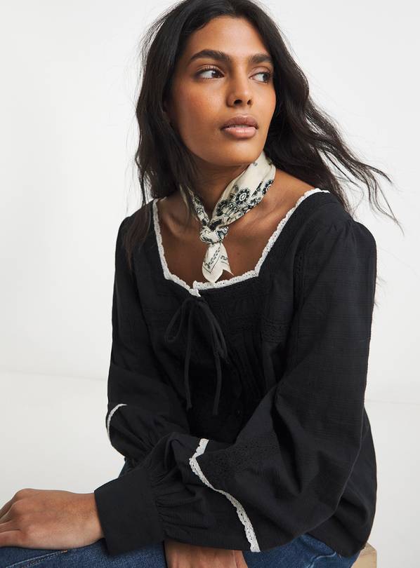 SIMPLY BE Square Neck Lace Trim Prarie Blouse 18