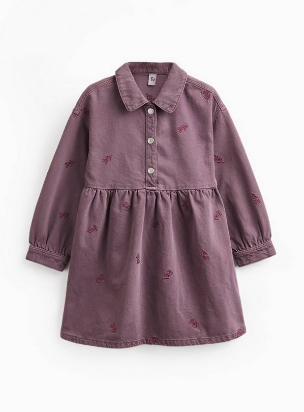 Purple Floral Embroidered Denim Shirt Dress 5-6 years