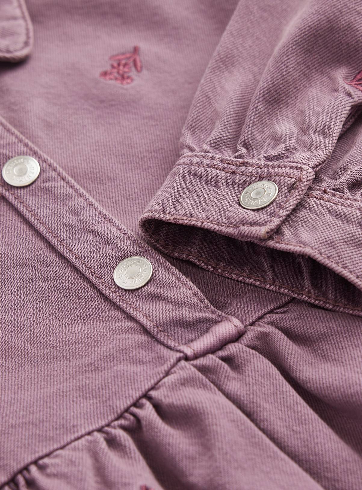 Purple Floral Embroidered Denim Shirt Dress 7-8 years - Image 2