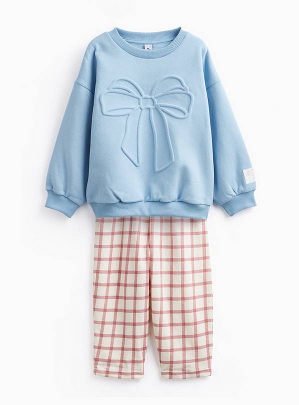 Blue Embossed Bow Sweatshirt & Check Trousers Set 5-6 years