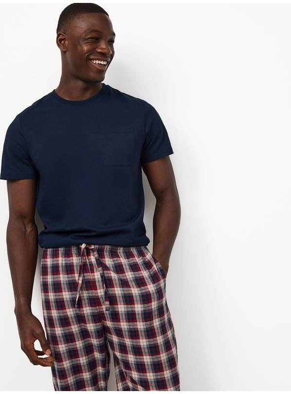 Navy Top & Check Pattern Bottoms Pyjama 2-Piece Set XL