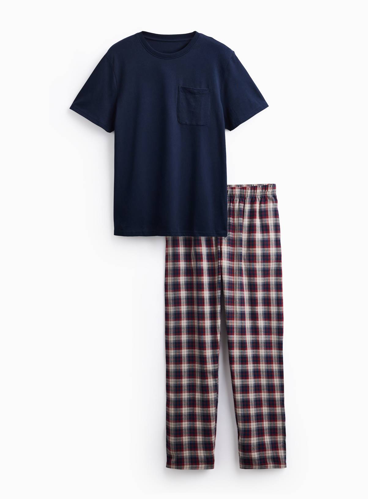 Navy Top & Check Pattern Bottoms Pyjama 2-Piece Set M - Image 3