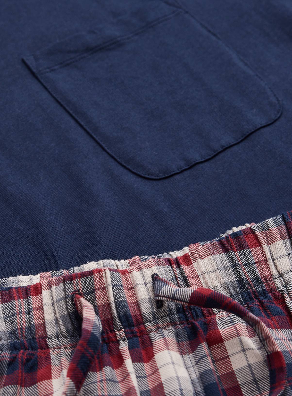 Navy Top & Check Pattern Bottoms Pyjama 2-Piece Set M - Image 4