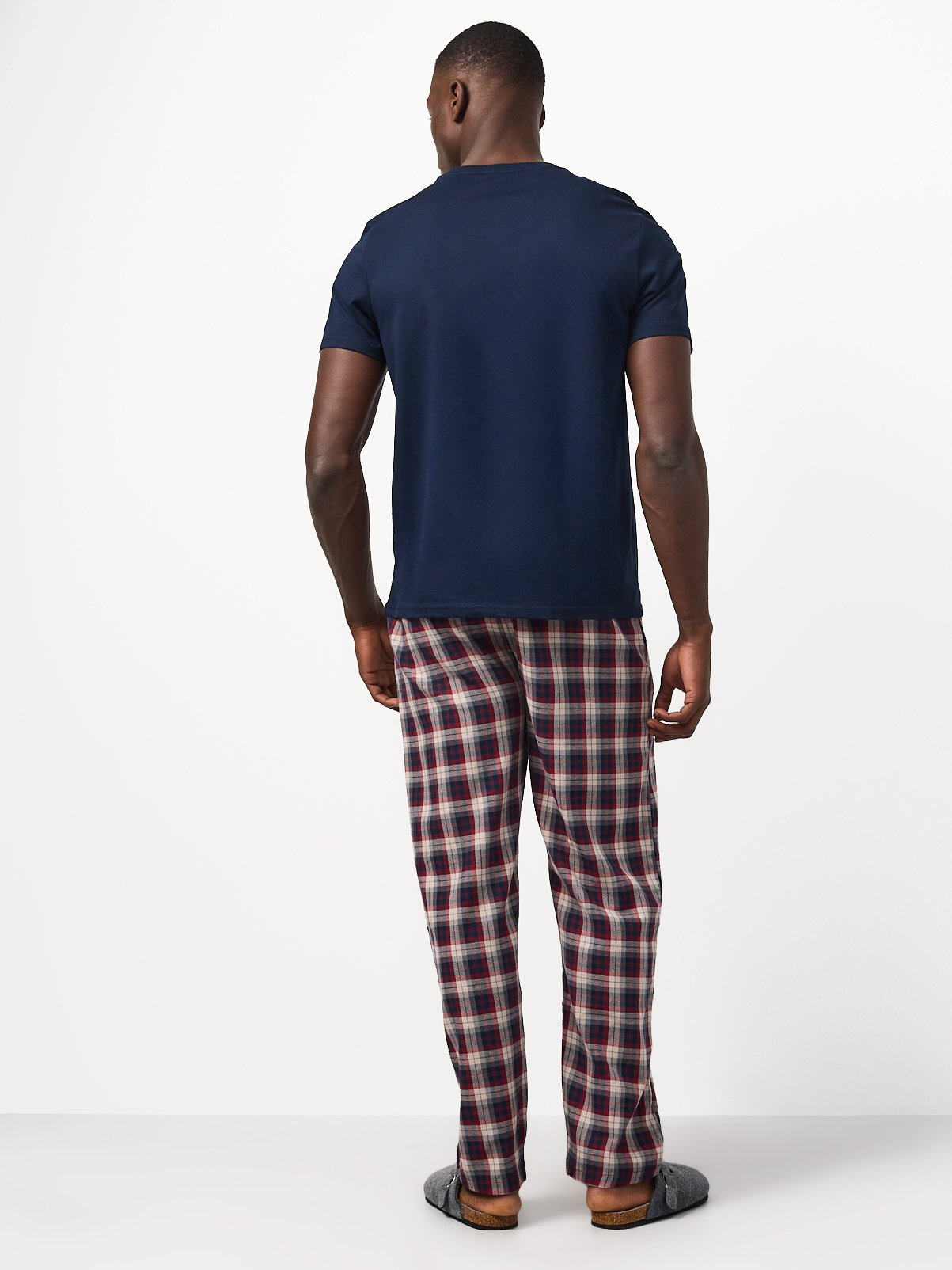Navy Top & Check Pattern Bottoms Pyjama 2-Piece Set M - Image 5 thumbnail