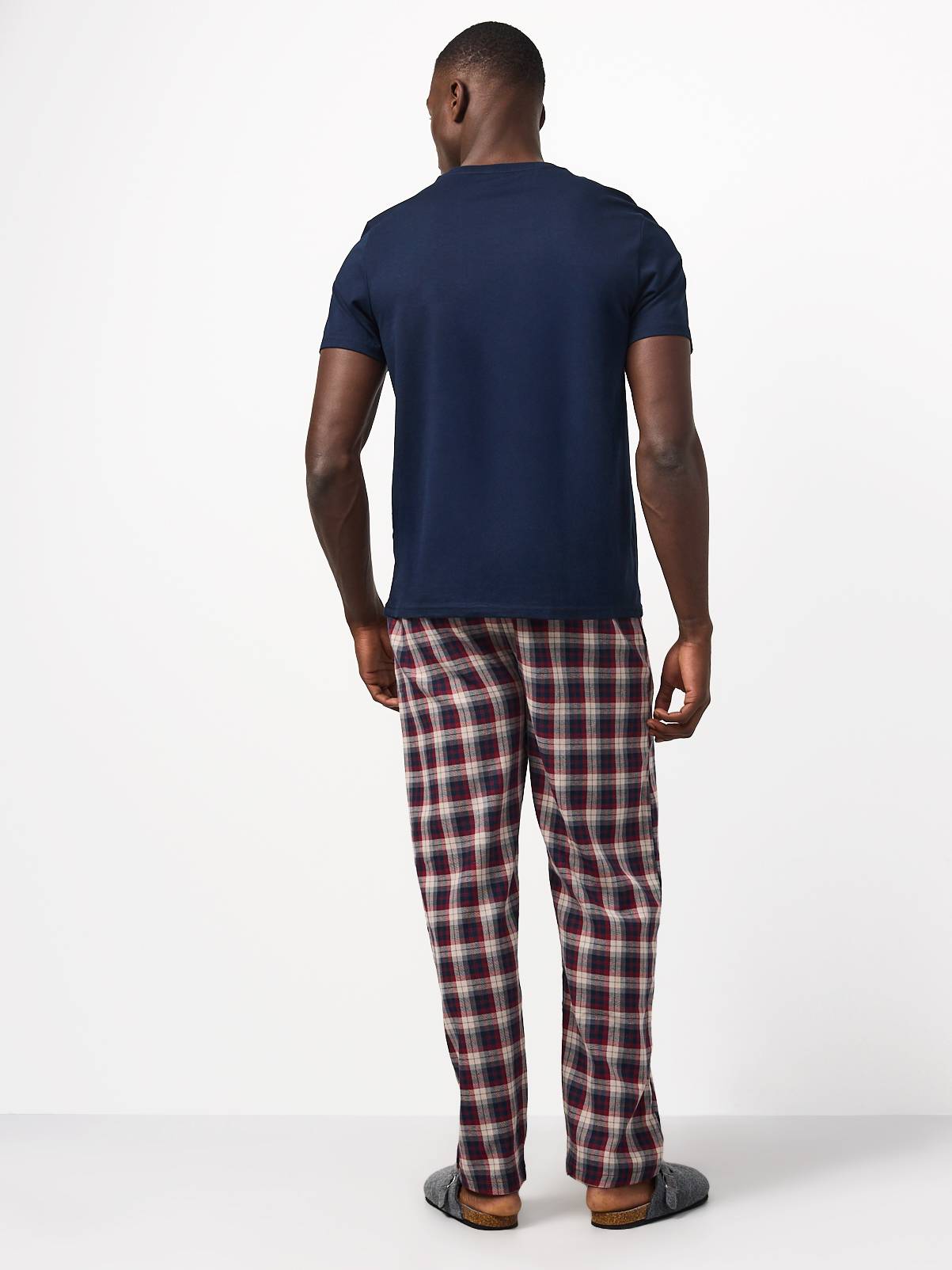 Navy Top & Check Pattern Bottoms Pyjama 2-Piece Set M - Image 5