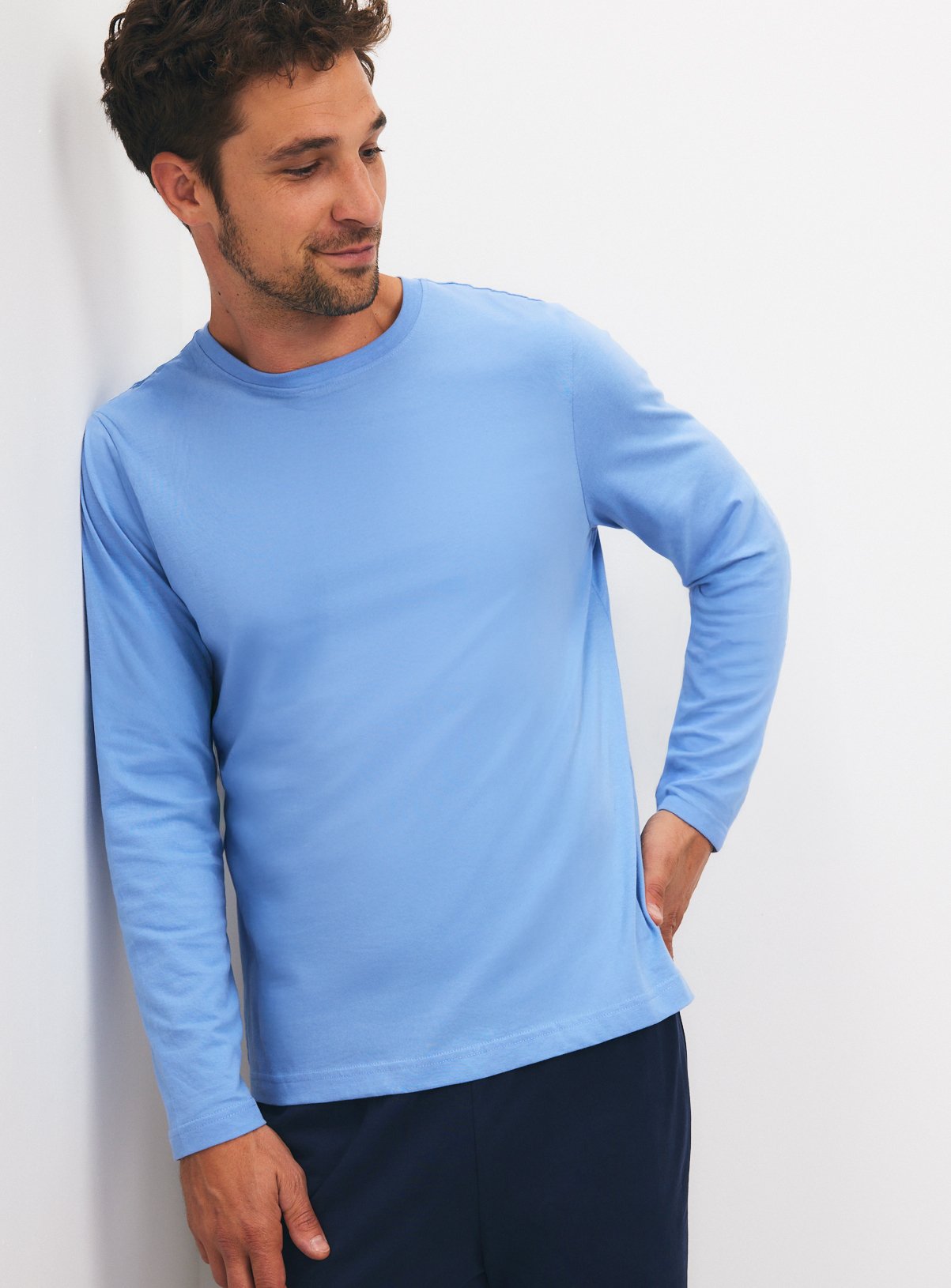 Light Blue & Navy Pure Cotton Pyjama Set XL - Image 2 thumbnail
