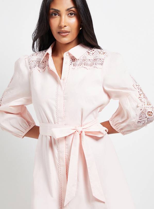 WALLIS Petite Occasion Cotton Cutwork Detail Shirt Dress 16