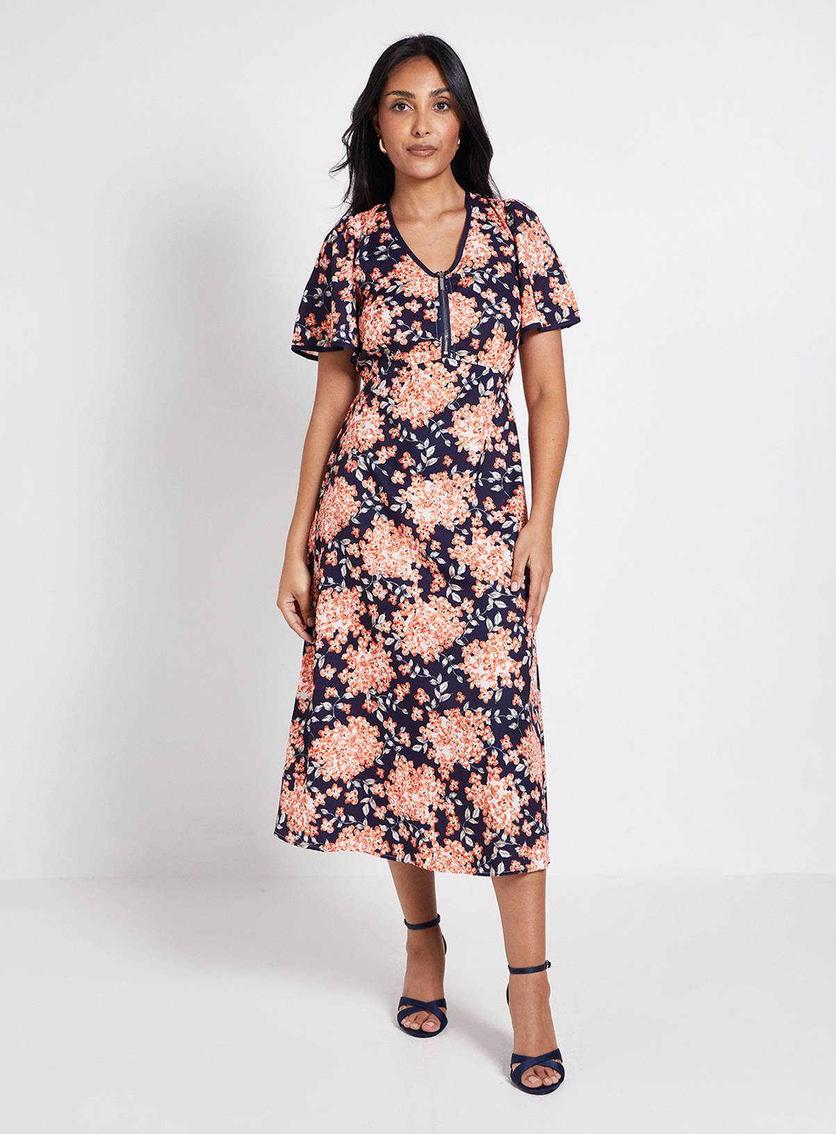 WALLIS Petite Zip Flare Sleeve Midi Dress 18 - Image 1