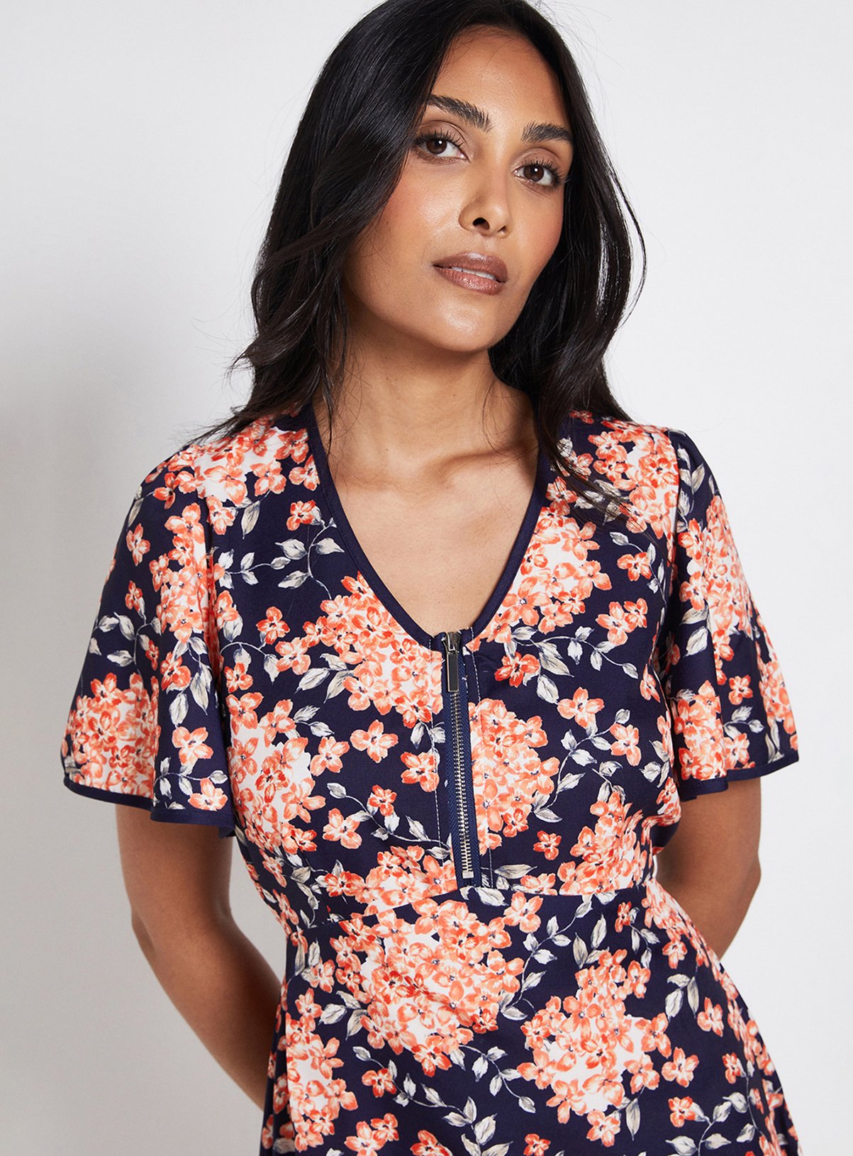 WALLIS Petite Zip Flare Sleeve Midi Dress 18 - Image 4 thumbnail