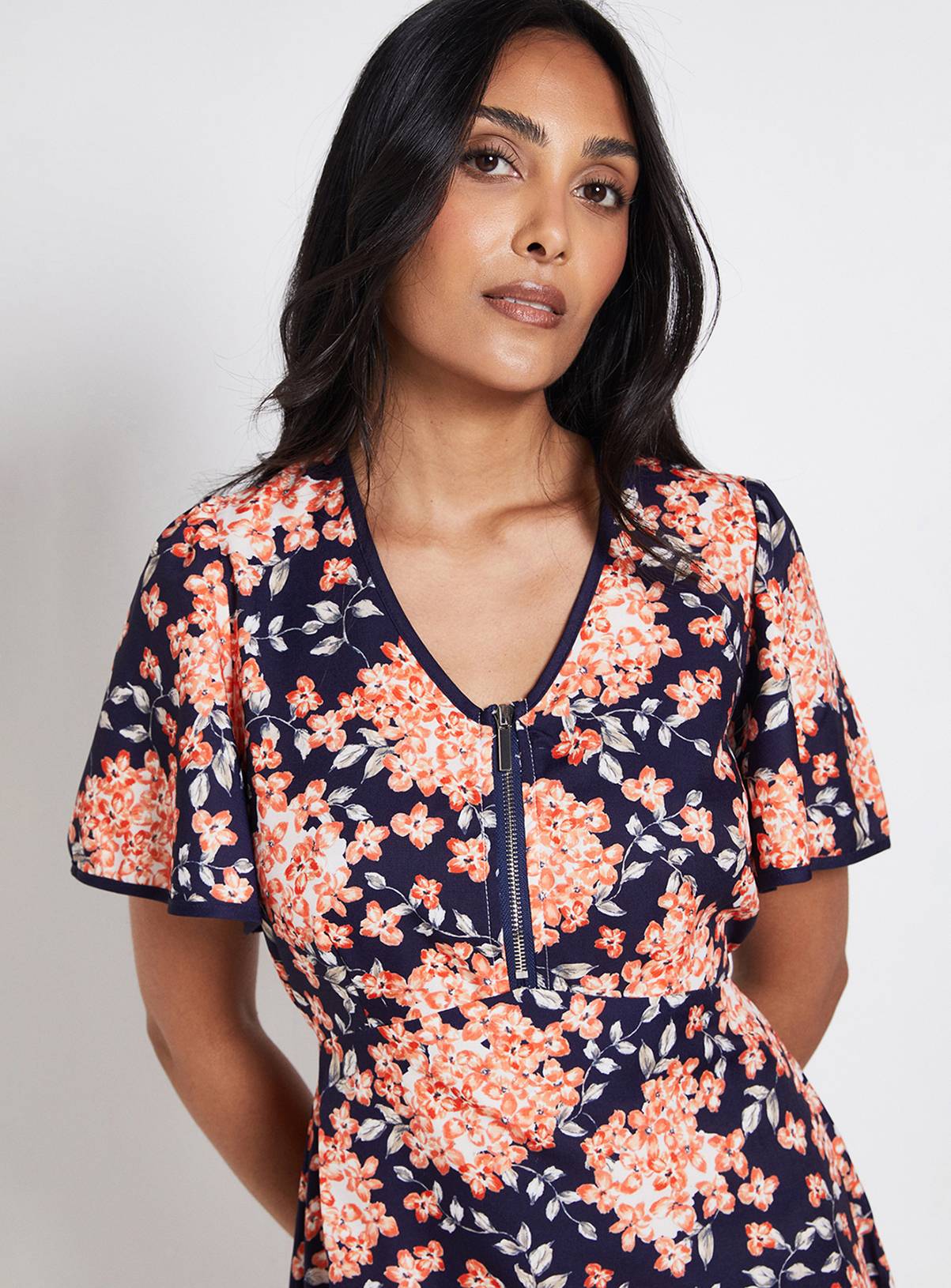 WALLIS Petite Zip Flare Sleeve Midi Dress 18 - Image 4