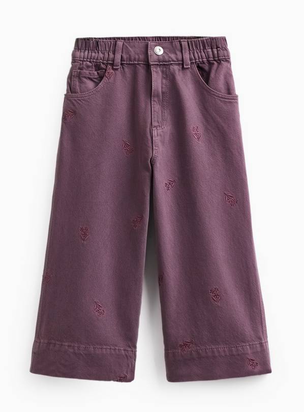 Purple Flower Embroidered Wide Leg Jeans 2-3 years