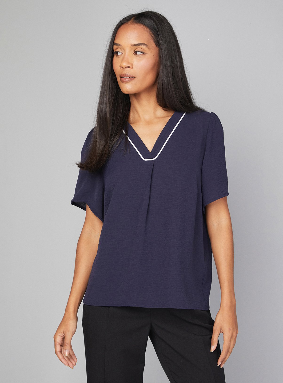 WALLIS Contrast Short Sleeve Overhead Shirt Navy 10 - Image 1 thumbnail