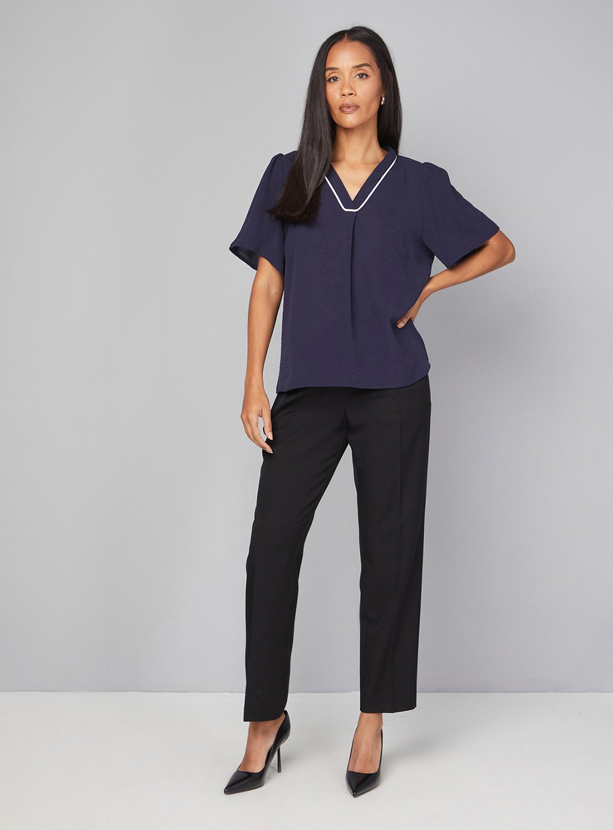 WALLIS Contrast Short Sleeve Overhead Shirt Navy 10 - Image 2 thumbnail