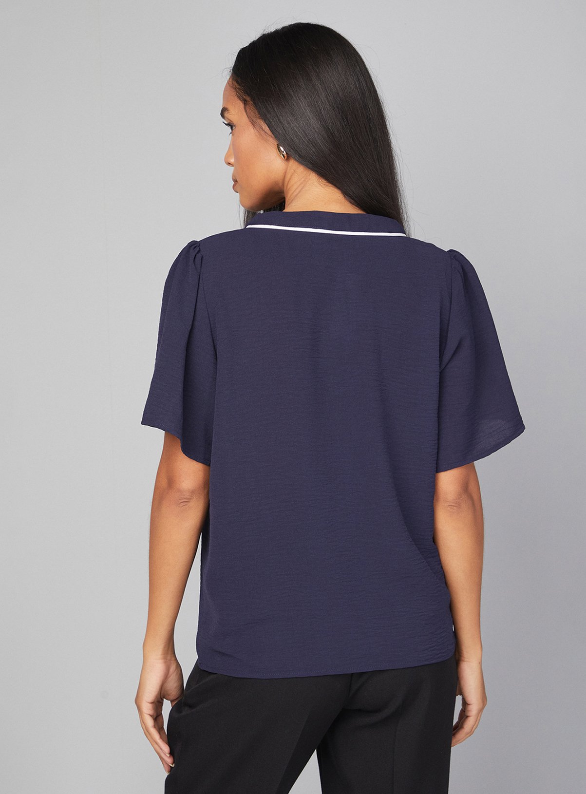 WALLIS Contrast Short Sleeve Overhead Shirt Navy 10 - Image 3 thumbnail