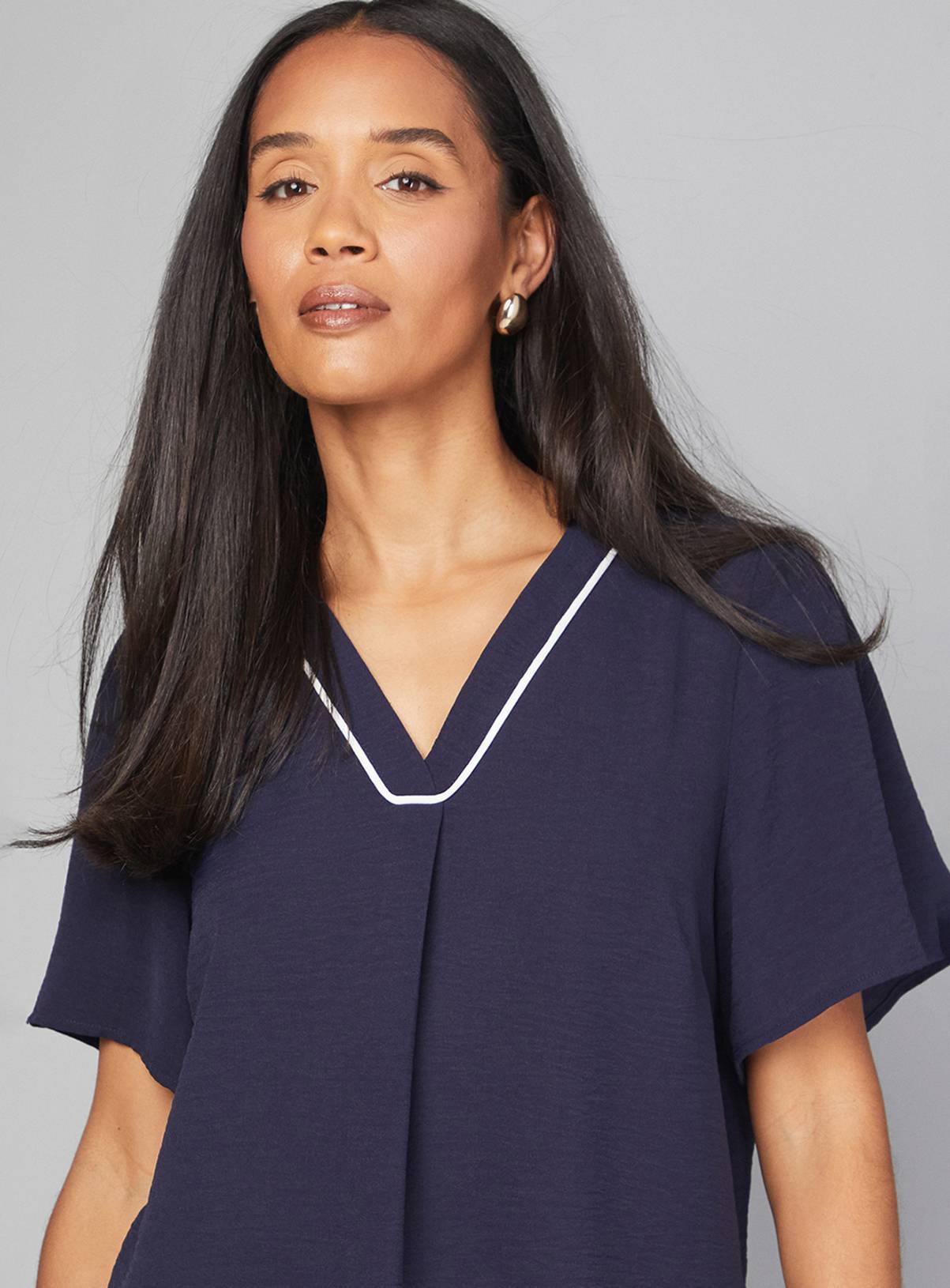 WALLIS Contrast Short Sleeve Overhead Shirt Navy 10 - Image 4