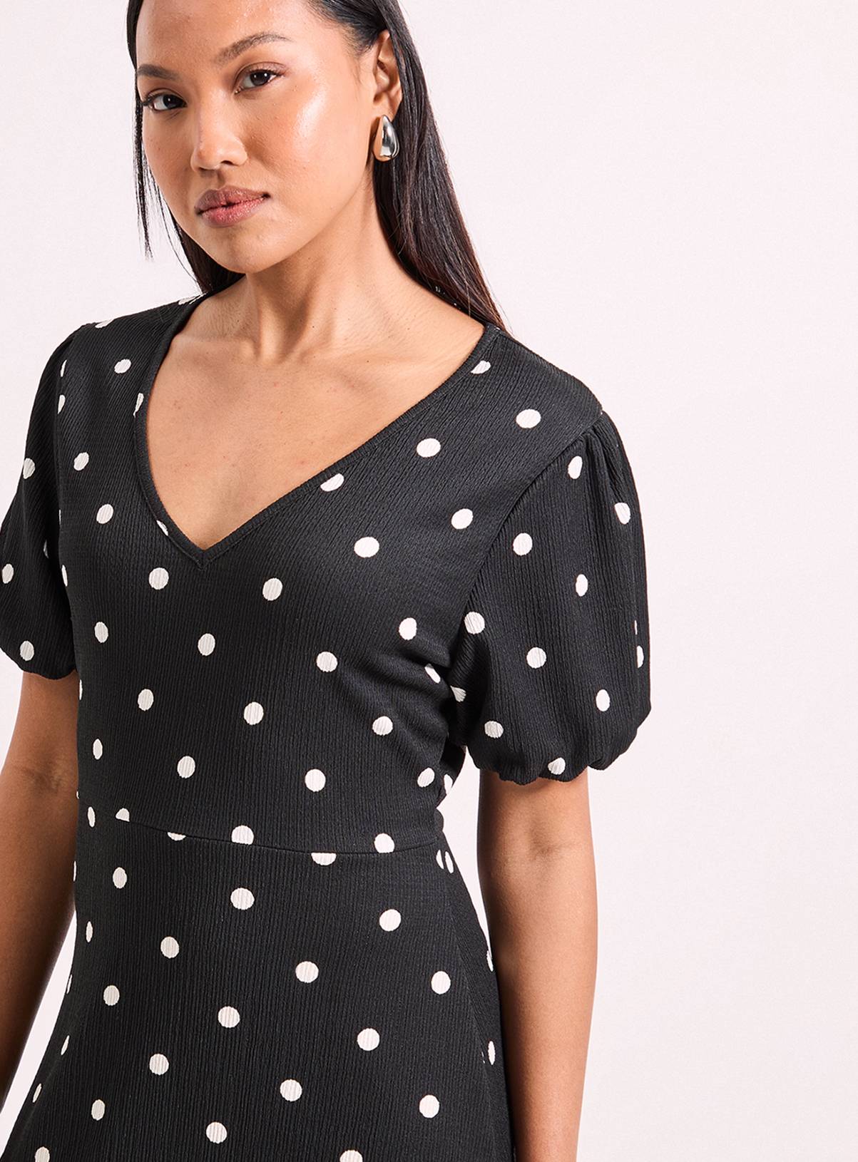 WALLIS Black Spot Print Jersey V Neck Midi Tea Dress 12 - Image 2