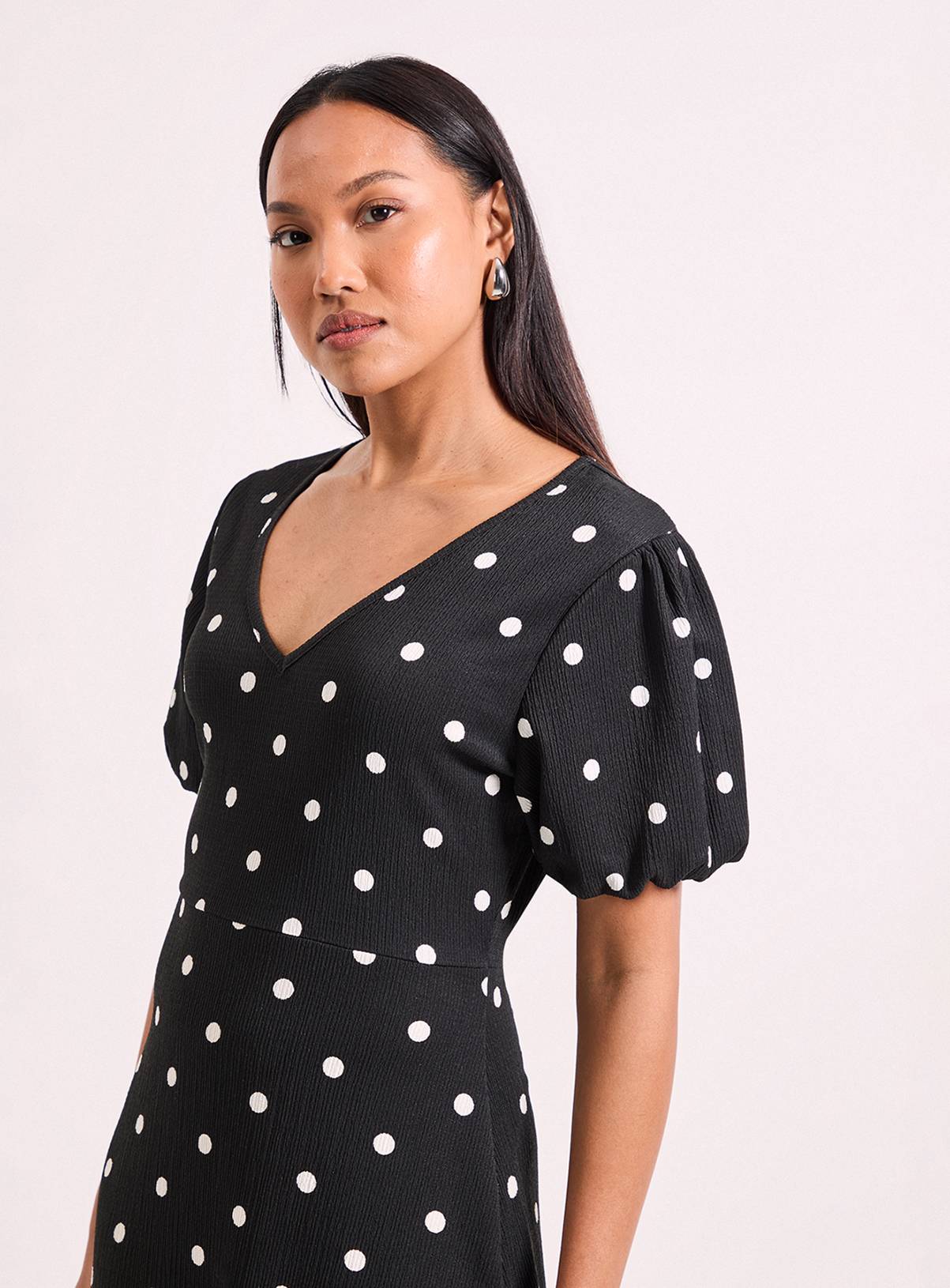 WALLIS Black Spot Print Jersey V Neck Midi Tea Dress 12 - Image 5