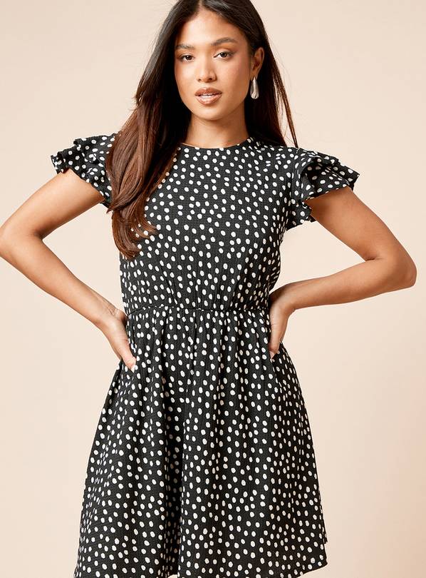 DOROTHY PERKINS Petite Mono Double Angel Sleeve Mini Dress 16