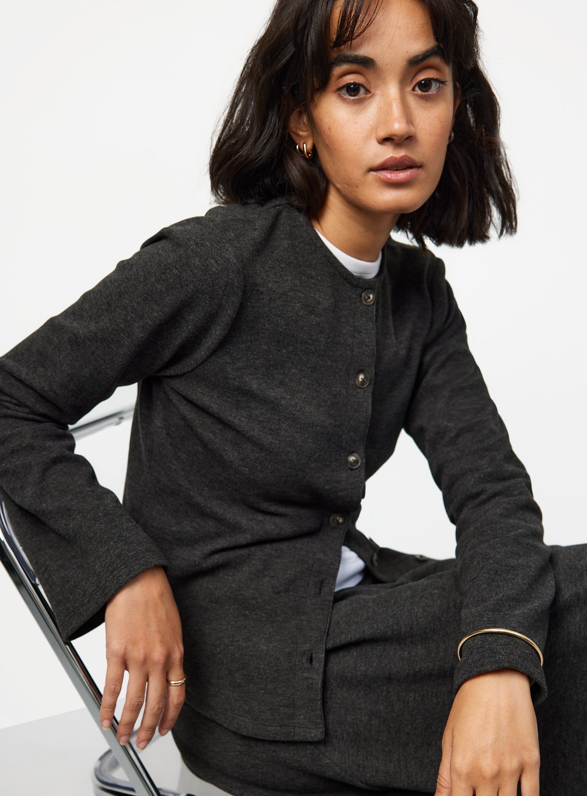 Charcoal Soft Touch Button Through Co-ord Cardigan S - Image 1 thumbnail