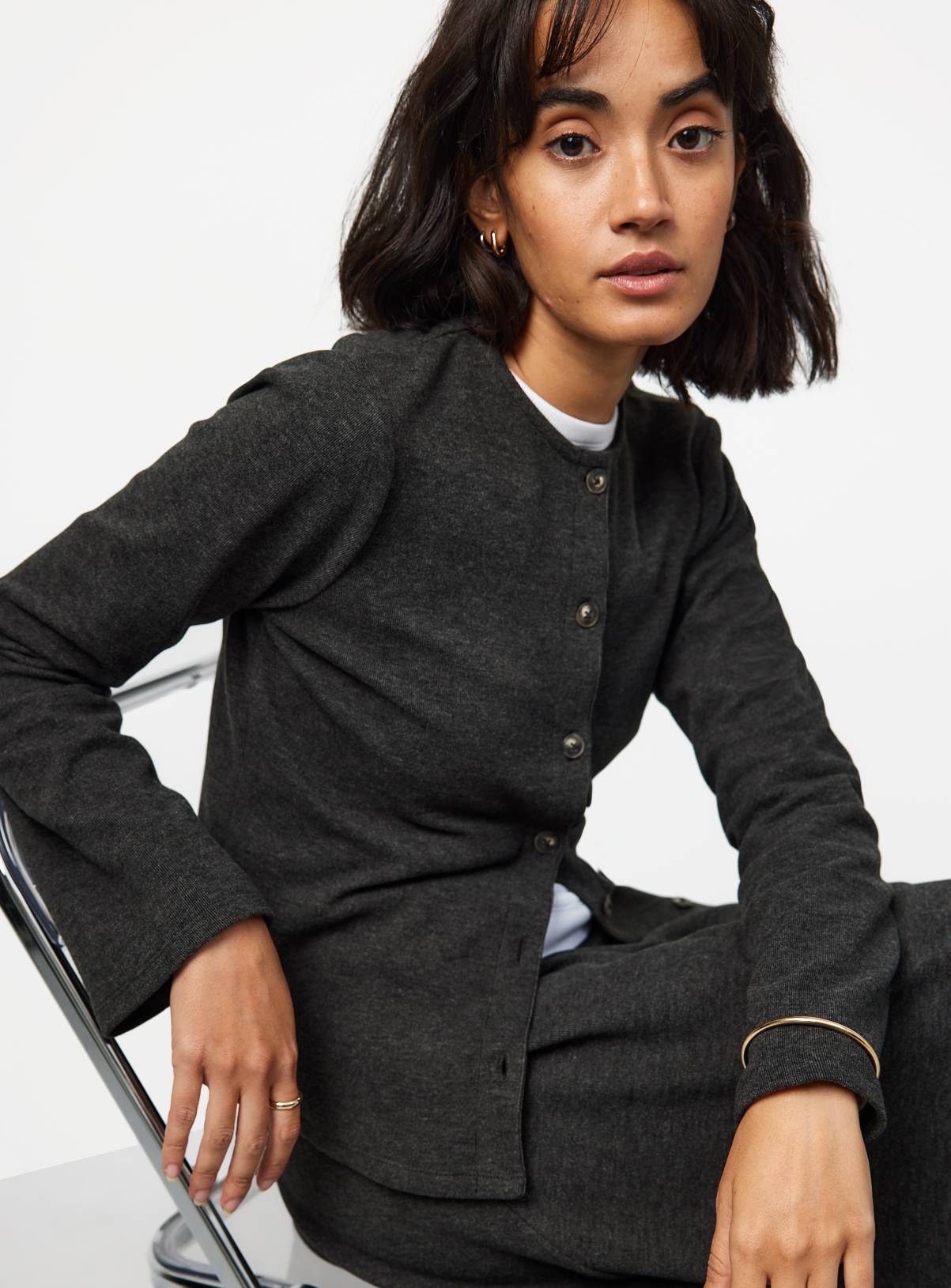 Charcoal Soft Touch Button Through Co-ord Cardigan S - Image 1