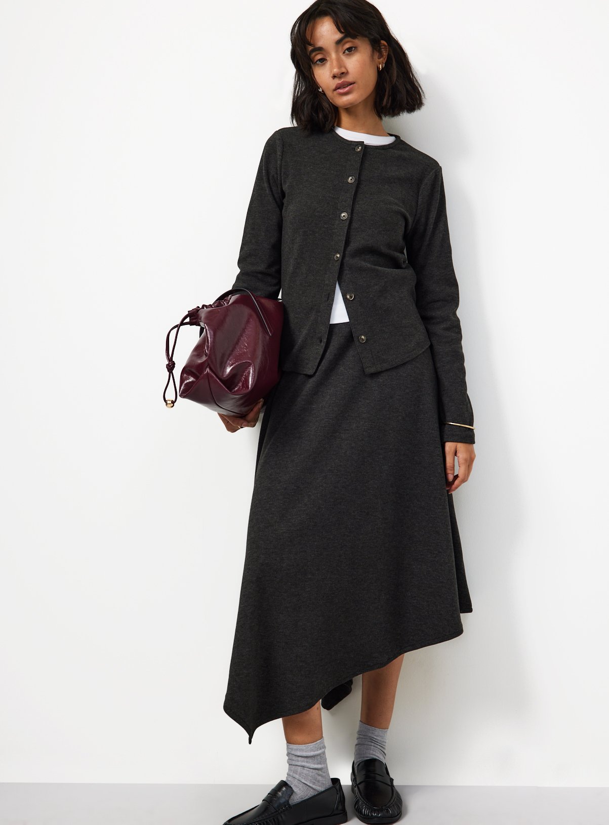 Charcoal Soft Touch Button Through Co-ord Cardigan S - Image 2 thumbnail