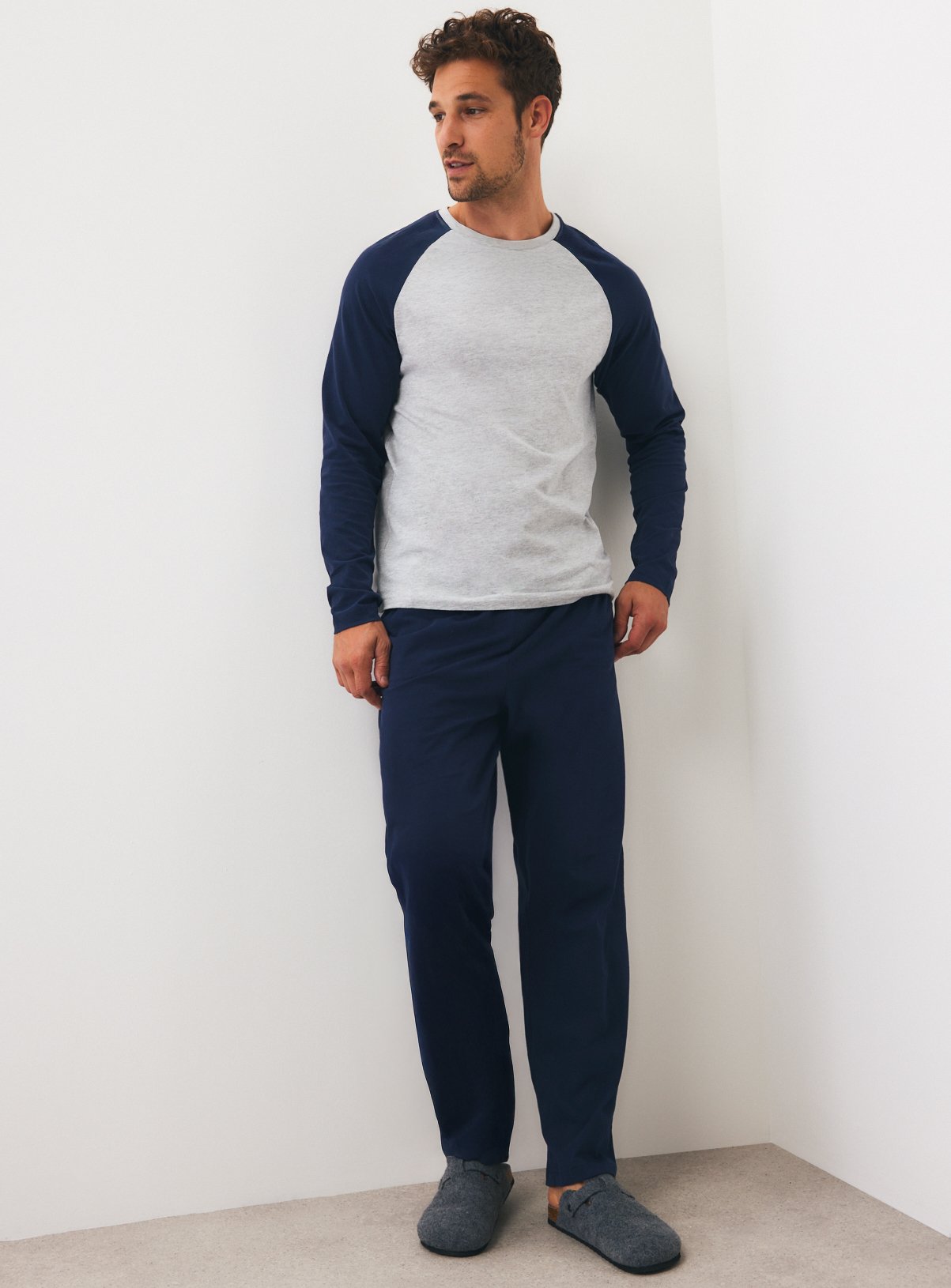 Grey & Navy Cotton Rich Pyjama Set XL - Image 2 thumbnail