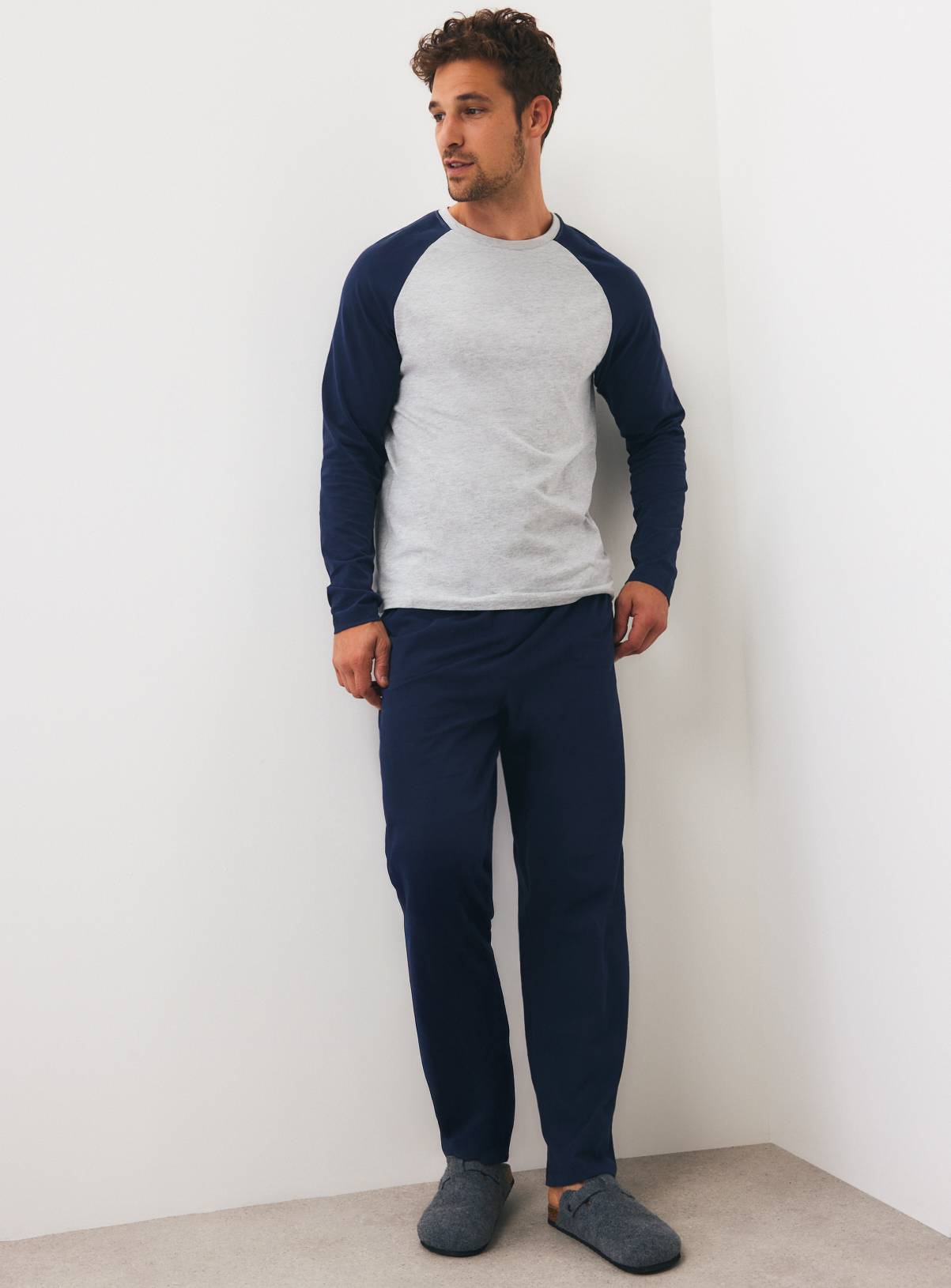 Grey & Navy Cotton Rich Pyjama Set XL - Image 2