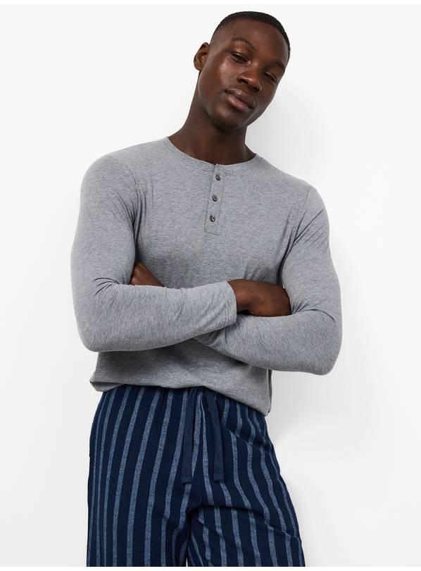 Grey Top & Navy Striped Bottoms Pyjama 2-Piece Set M