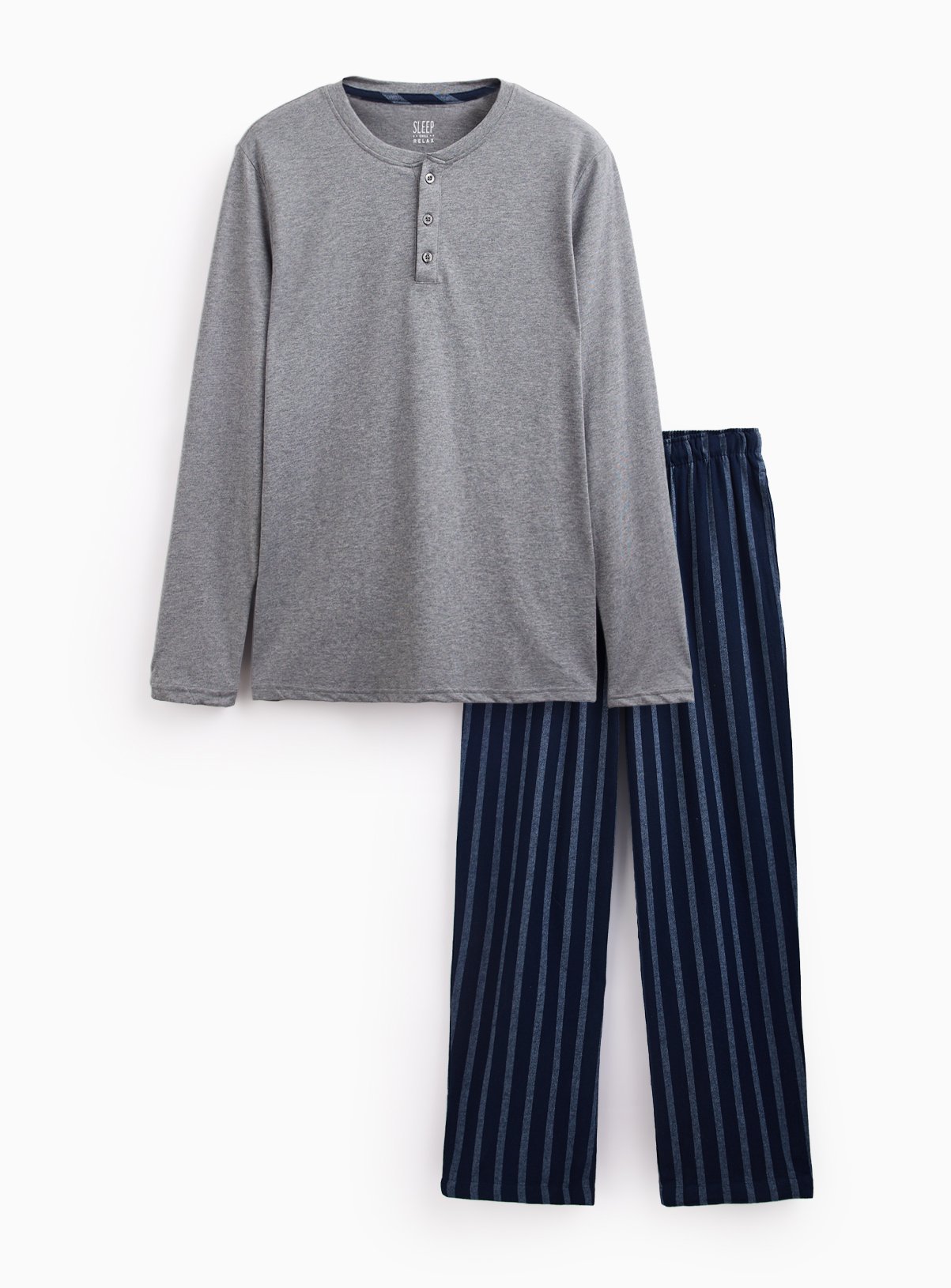 Grey Top & Navy Striped Bottoms Pyjama 2-Piece Set M - Image 3 thumbnail