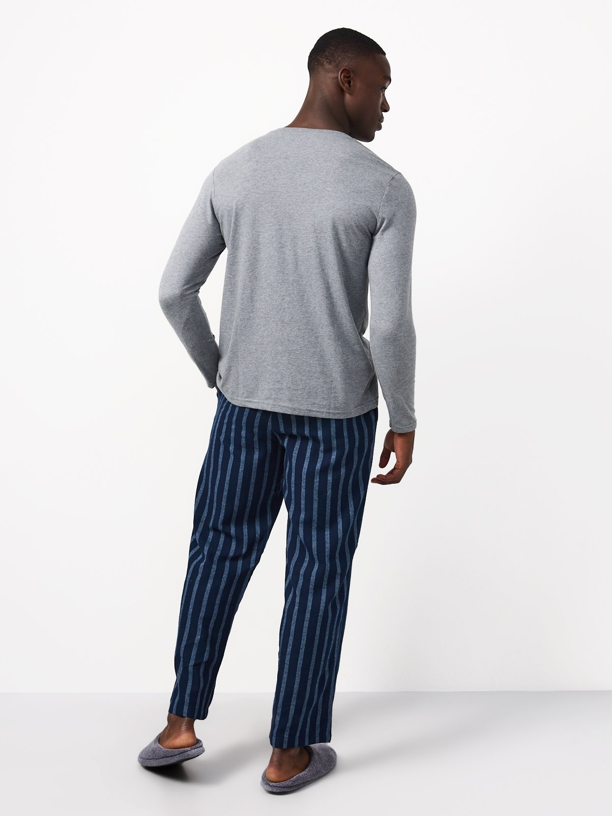 Grey Top & Navy Striped Bottoms Pyjama 2-Piece Set M - Image 5 thumbnail