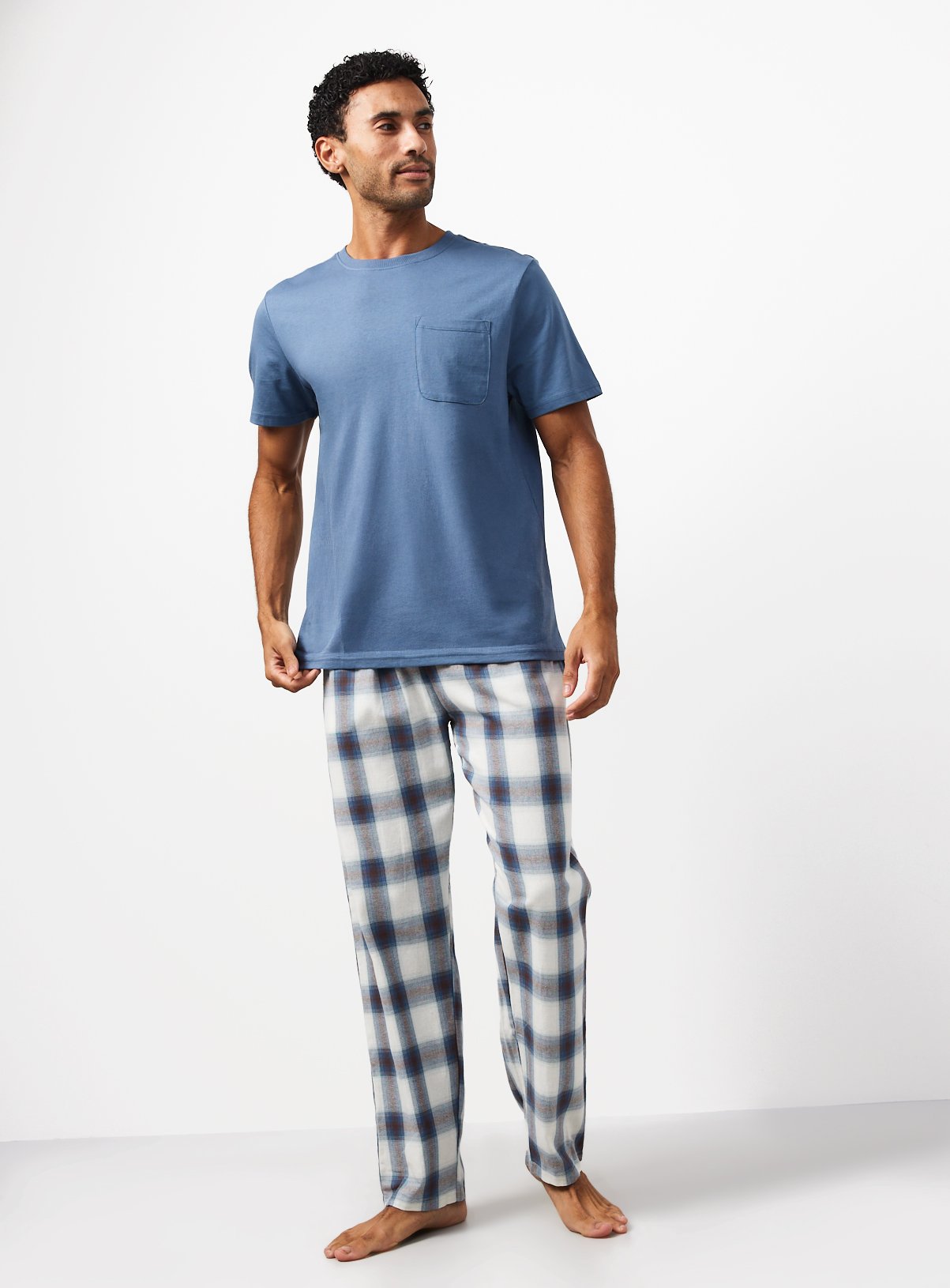 Blue Top & Check Pattern Bottoms Pyjama 2-Piece Set XXL - Image 2 thumbnail