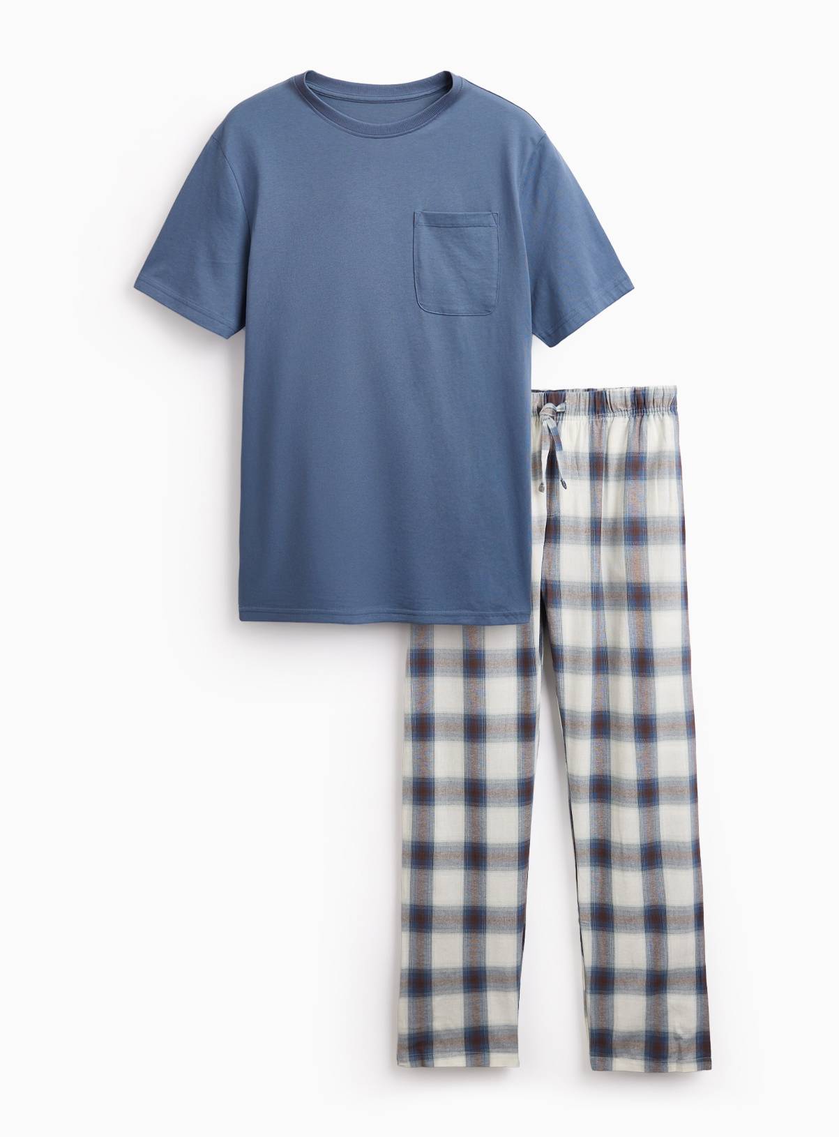 Blue Top & Check Pattern Bottoms Pyjama 2-Piece Set XXL - Image 3