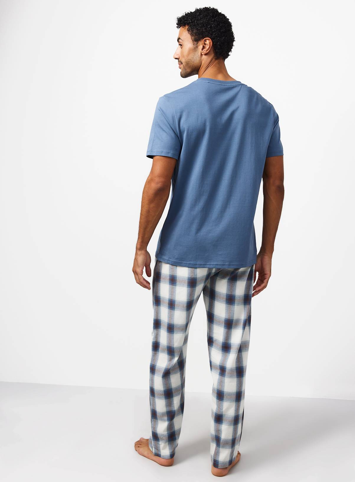 Blue Top & Check Pattern Bottoms Pyjama 2-Piece Set XXL - Image 5