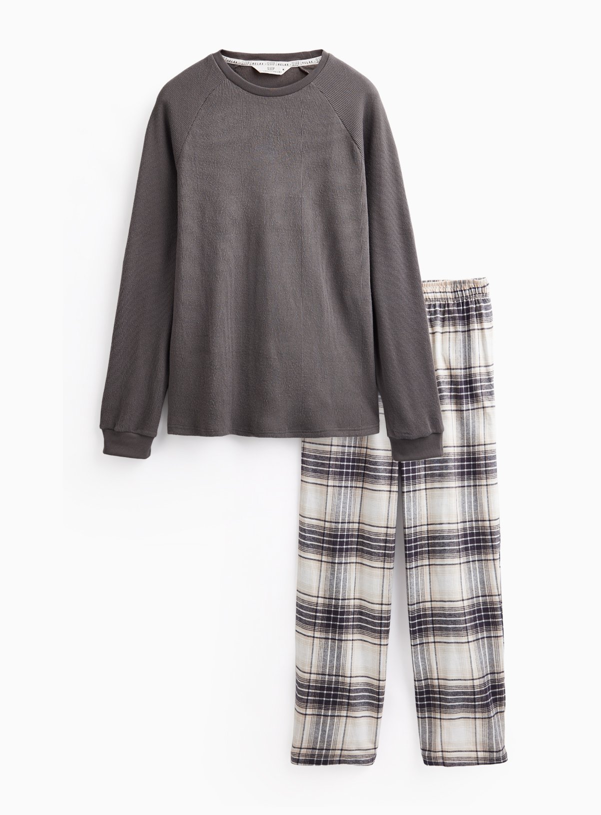 Waffle Top & Check Bottom Pyjama Set XL - Image 1 thumbnail