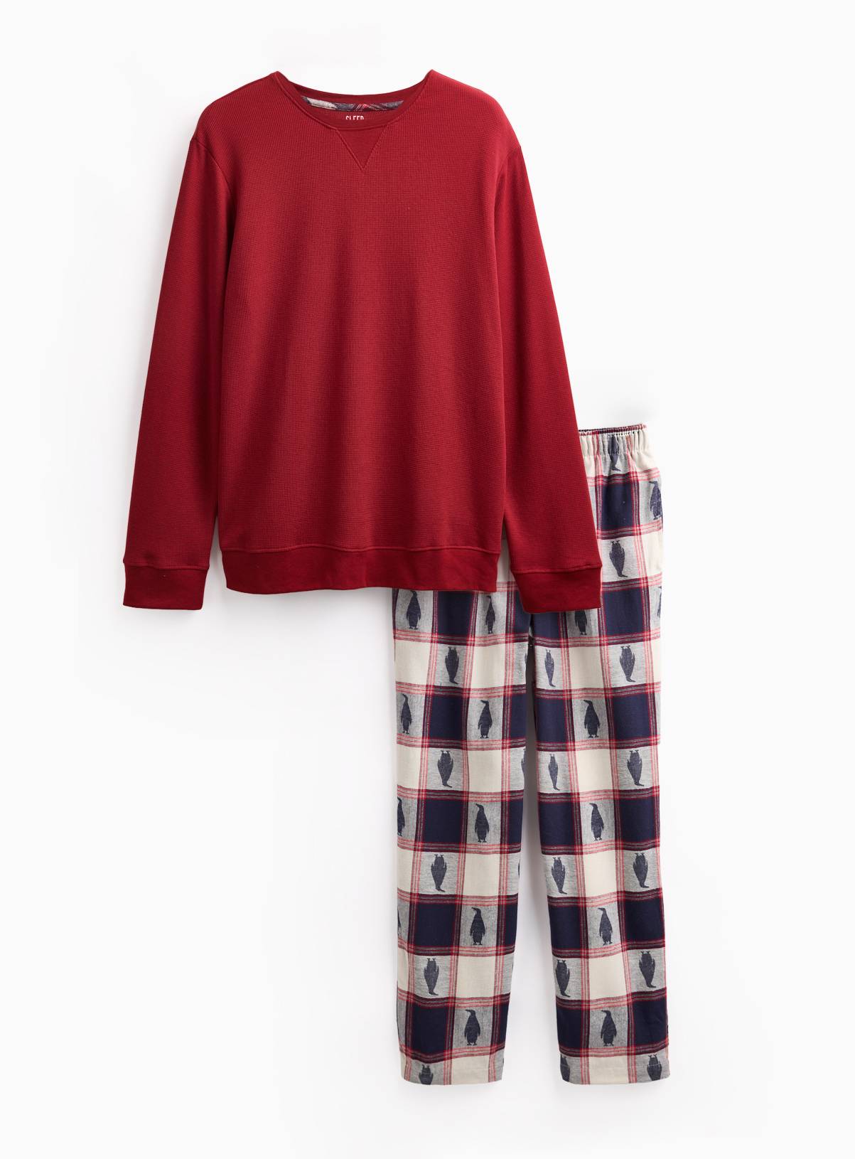 Penguin Check Waffle Pyjama Set S - Image 1