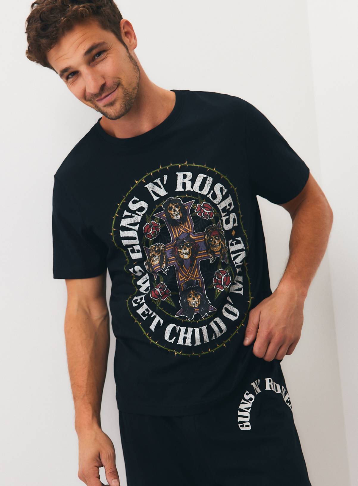 Guns N' Roses Graphic Print Jersey Pyjamas M - Image 1