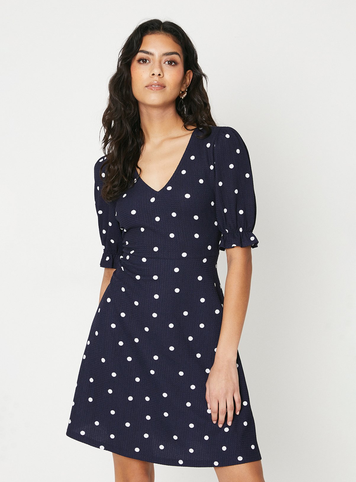 DOROTHY PERKINS Petite Spot Short Sleeve Jersey Mini Dress 14 - Image 1 thumbnail