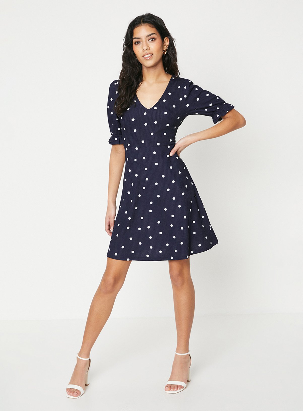 DOROTHY PERKINS Petite Spot Short Sleeve Jersey Mini Dress 14 - Image 2 thumbnail