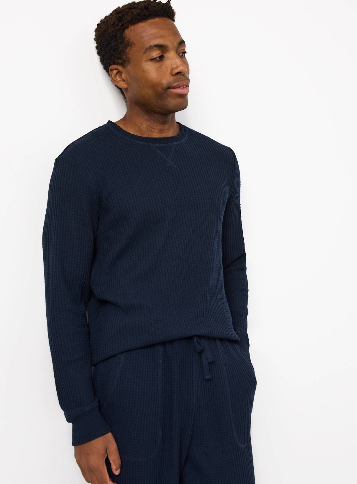 Navy Waffle Lounge Pyjamas L - Image 1
