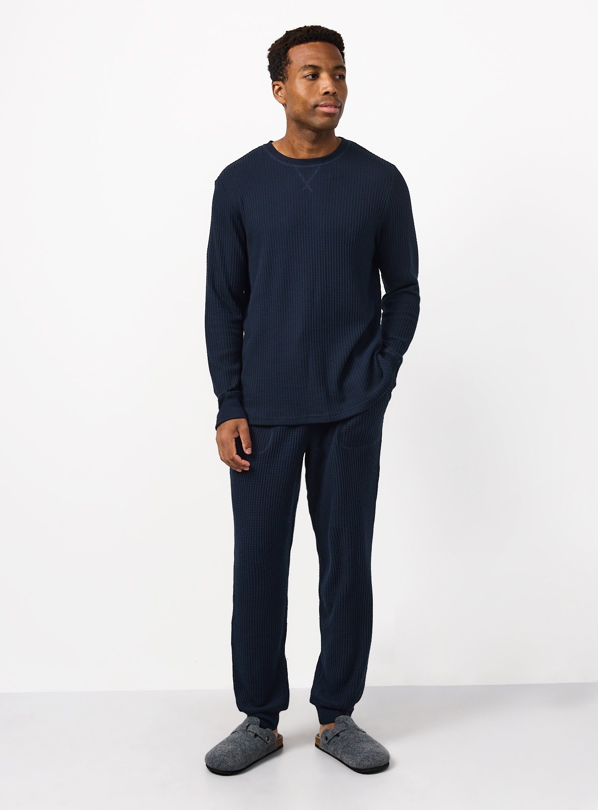 Navy Waffle Lounge Pyjamas L - Image 2 thumbnail