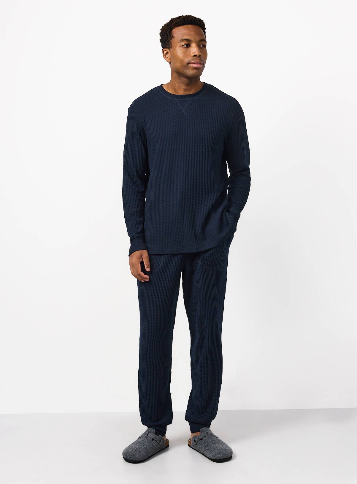 Navy Waffle Lounge Pyjamas L - Image 2