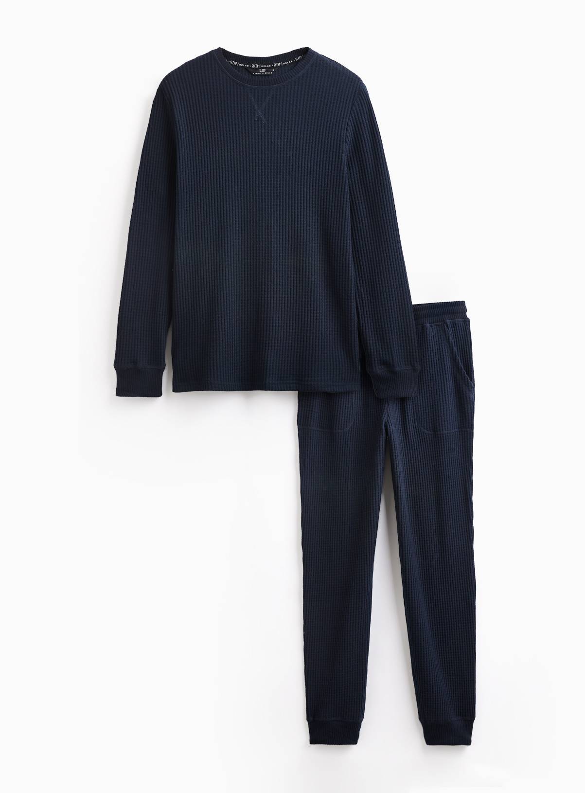 Navy Waffle Lounge Pyjamas L - Image 3