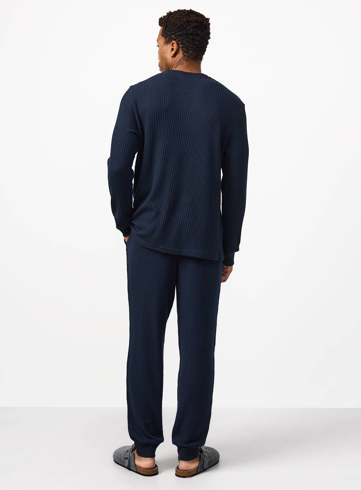 Navy Waffle Lounge Pyjamas L - Image 5