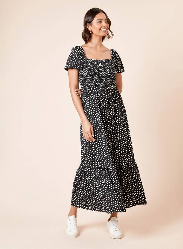 DOROTHY PERKINS Short Puff Sleeve Spot Shirred Bust Maxi Dress 10