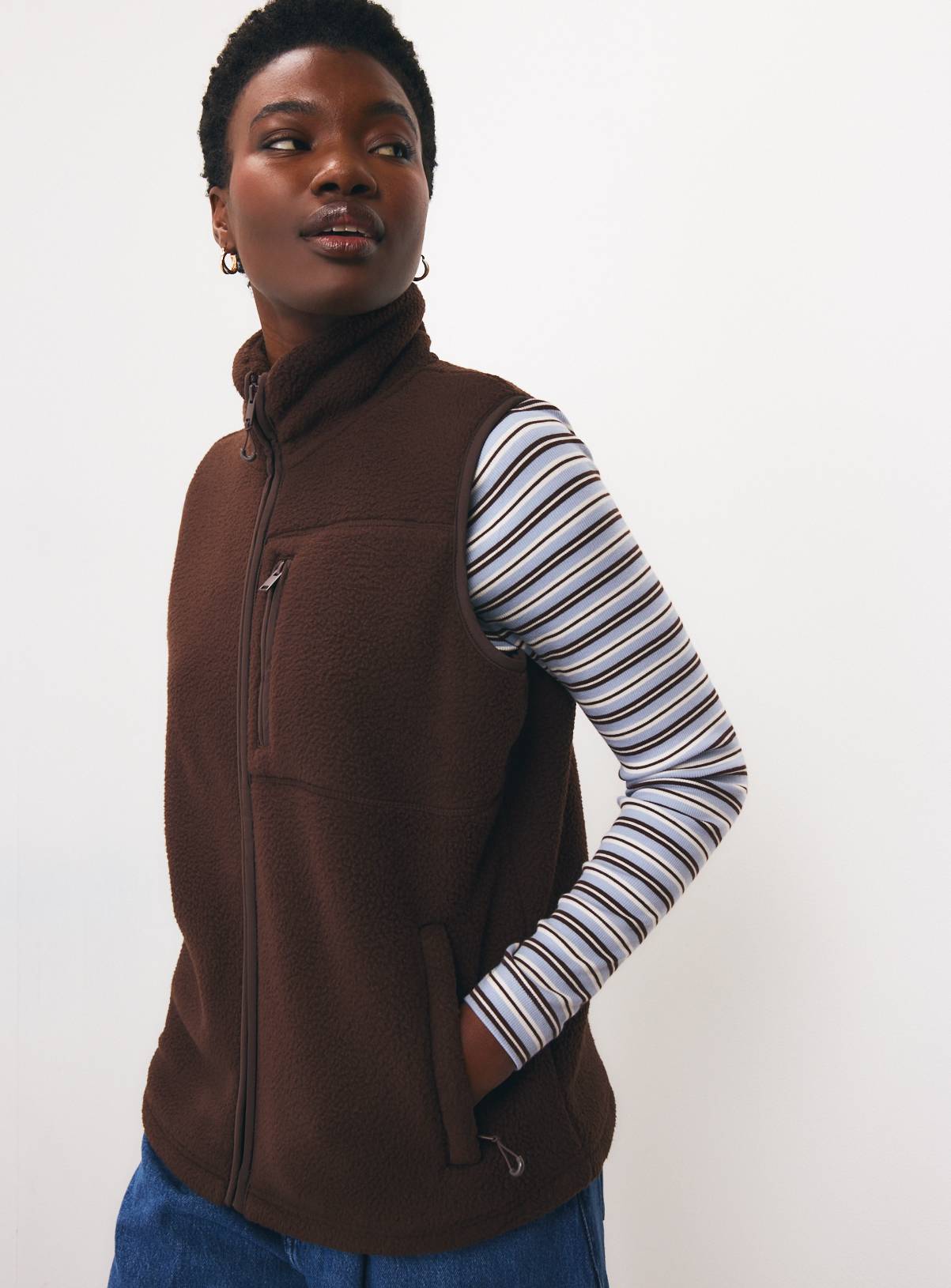 Brown Teddy Fleece Full Zip Gilet XXL - Image 1