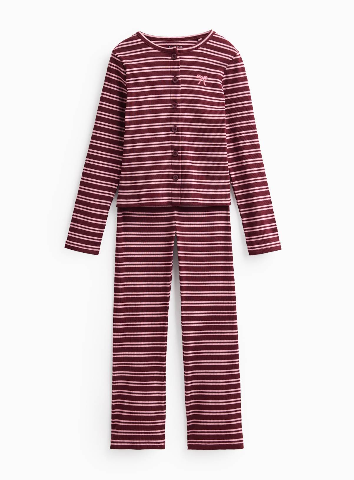Pink Striped Buttoned Rib Pyjama Set 11-12 years - Image 1